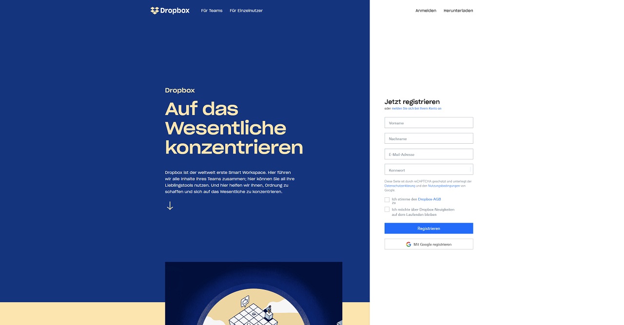 Dropbox Webseite