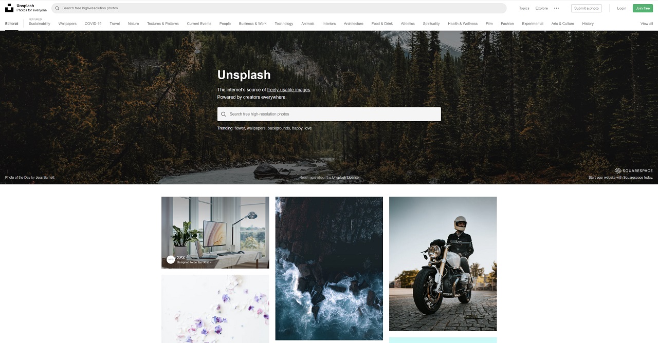 Unsplash Webseite