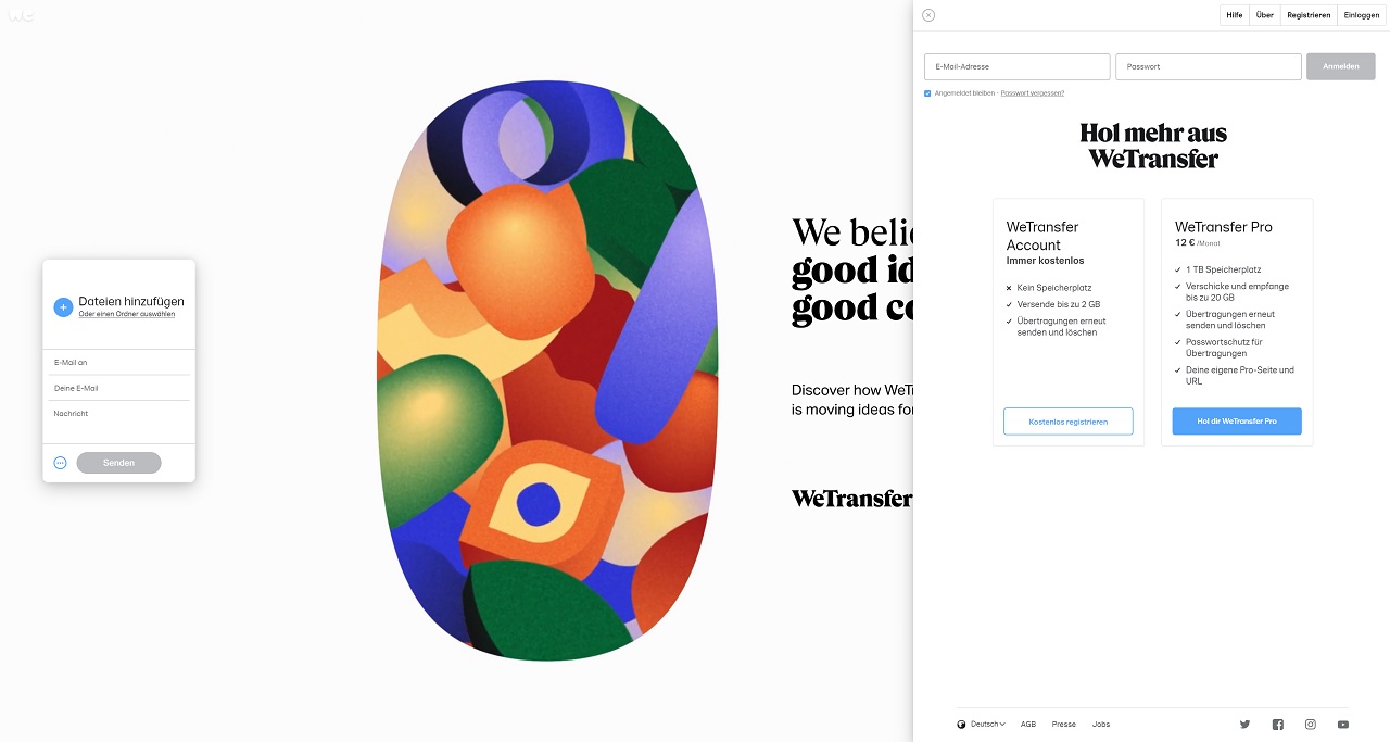 WeTransfer Webseite